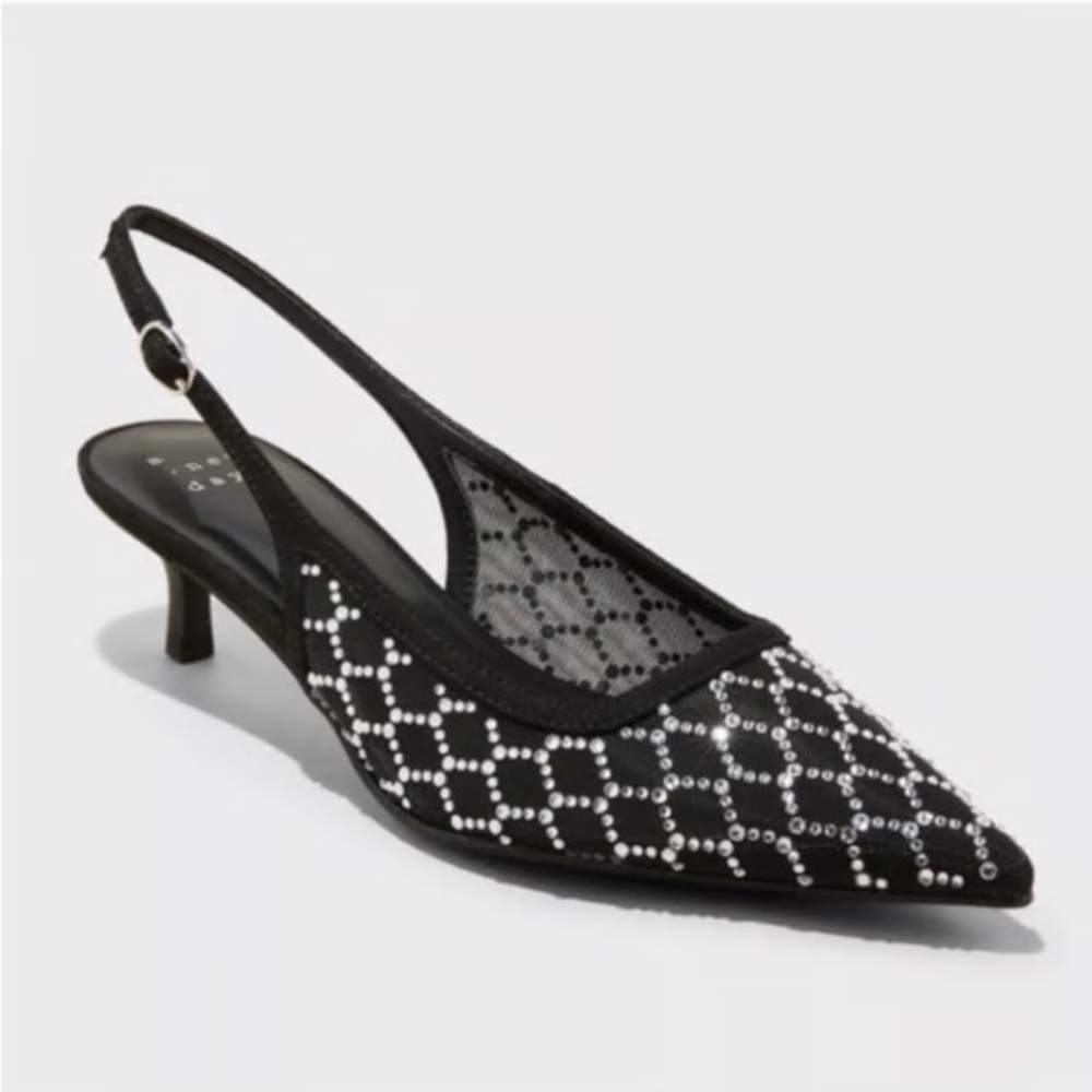 Gigi Embellished Sling Back Kitten Heels